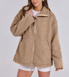 Women's Oversized Fleece Winter Jacket – Warm Zip-Up Jacket