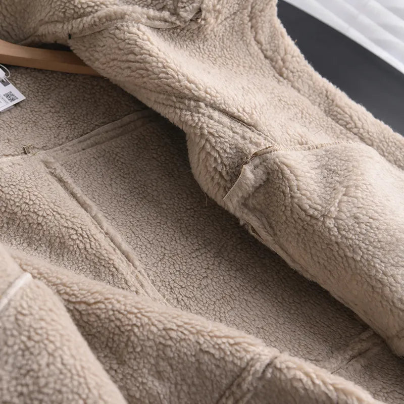 Women's Faux Shearling Aviator Jacket – Cropped Winter Jacket