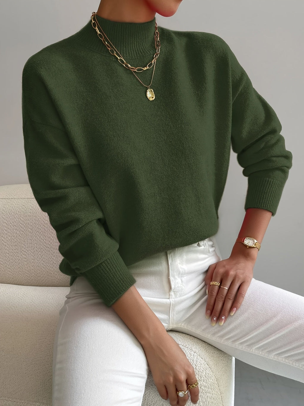 Women's High Collar Sweater – Relaxed Winter Knit Pullover