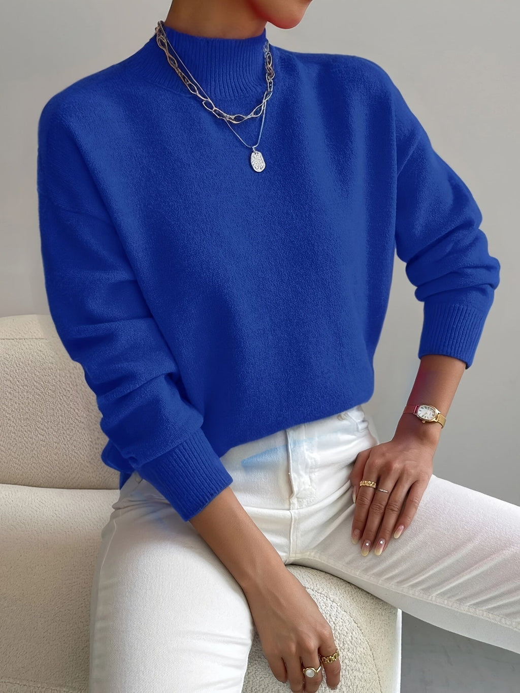 Women's High Collar Sweater – Relaxed Winter Knit Pullover