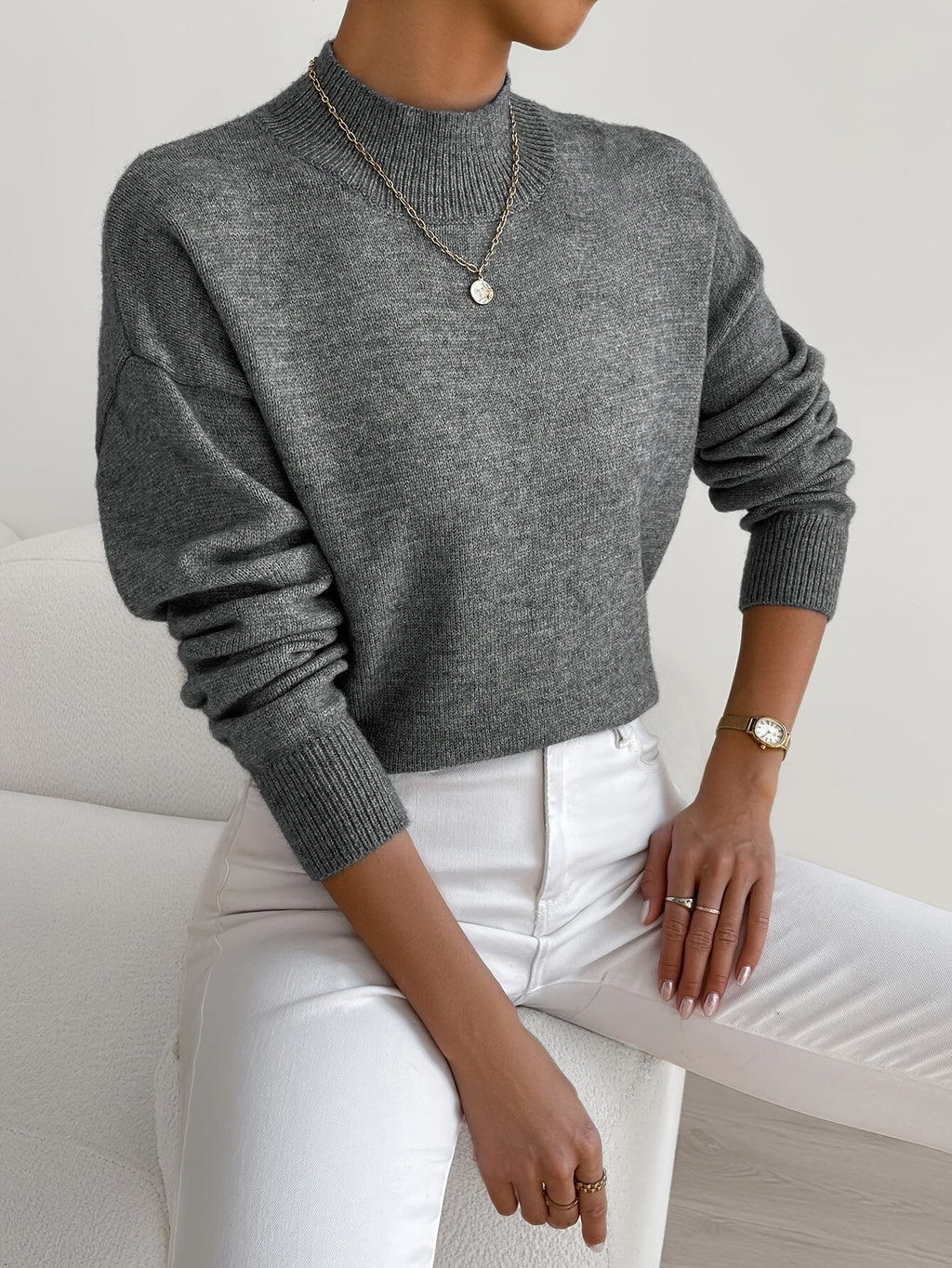 Women's High Collar Sweater – Relaxed Winter Knit Pullover