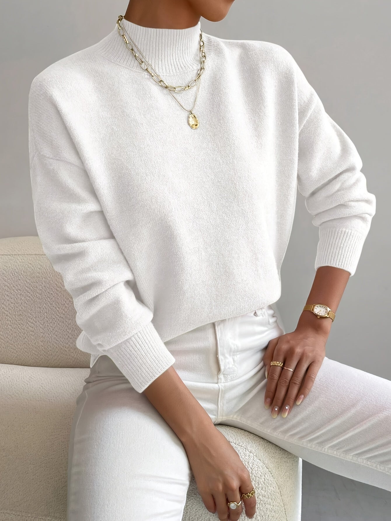 Women's High Collar Sweater – Relaxed Winter Knit Pullover