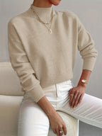 Women's High Collar Sweater – Relaxed Winter Knit Pullover