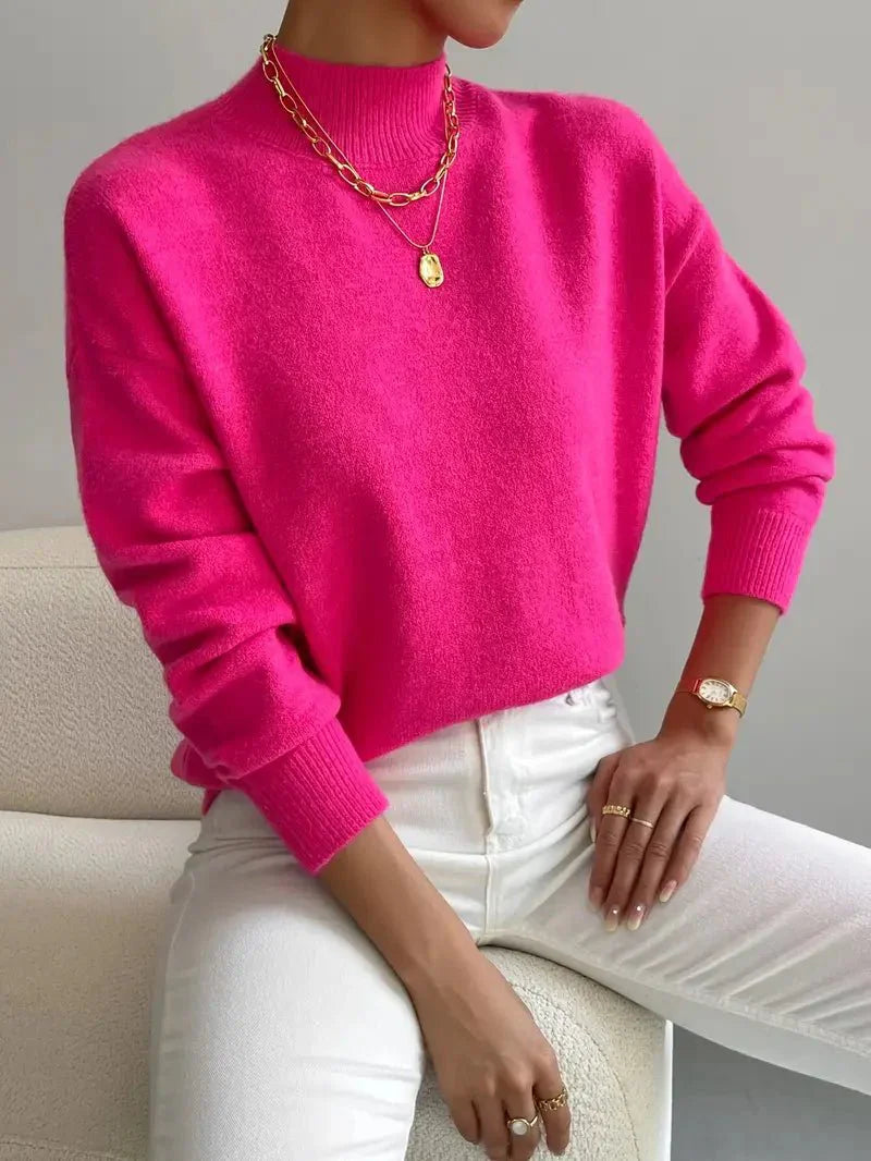 Women's High Collar Sweater – Relaxed Winter Knit Pullover