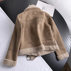 Women's Faux Shearling Aviator Jacket – Cropped Winter Jacket