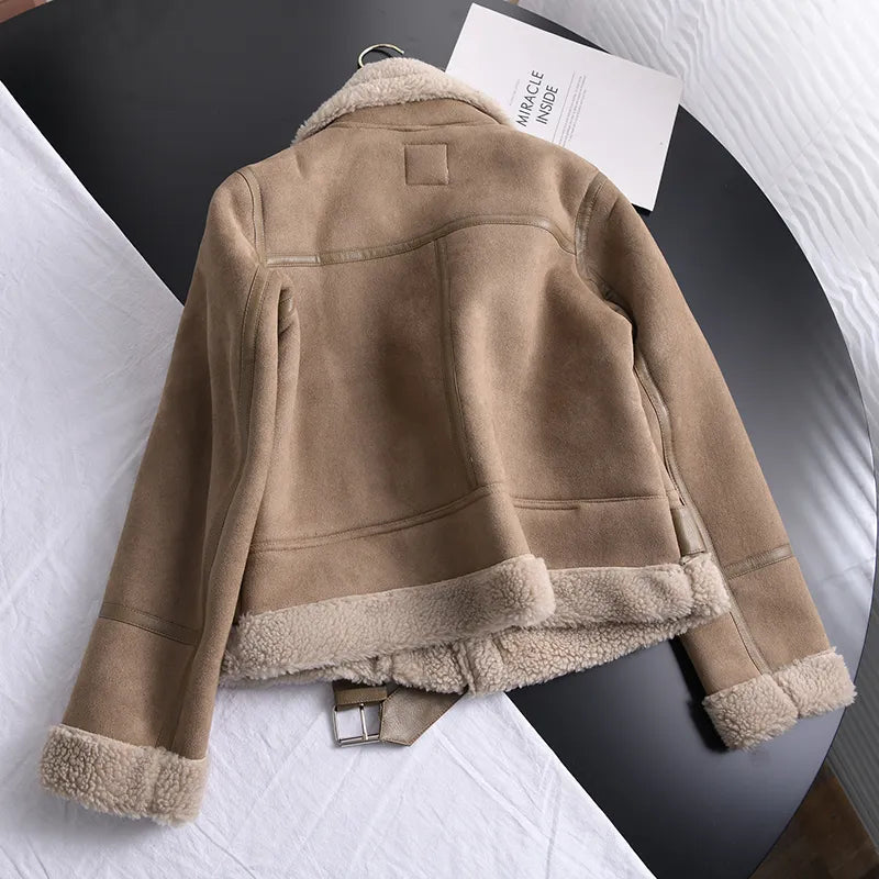 Women's Faux Shearling Aviator Jacket – Cropped Winter Jacket