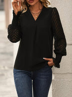 Women's V-Neck Office Blouse – Tailored Long Sleeve Work Blouse