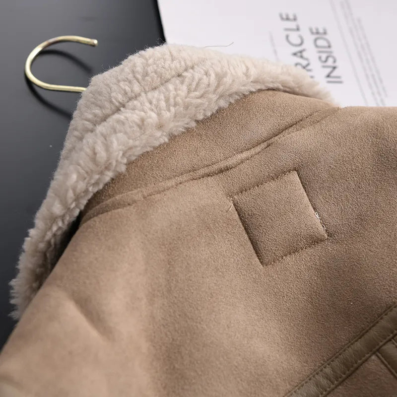 Women's Faux Shearling Aviator Jacket – Cropped Winter Jacket