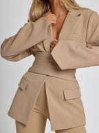 Women's Belted Longline Blazer – Wrap Front Tailored Jacket