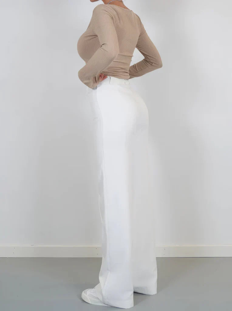 Women's Wide Leg Dress Pants – High Waist Tailored Fitted Waist Trousers
