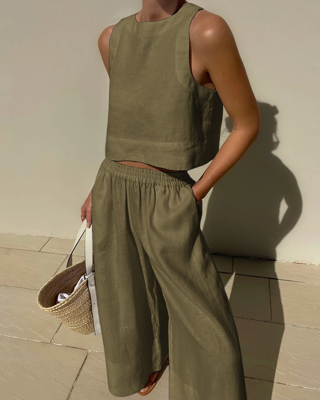 Women's High Waist Pants Set – Crop Top & Wide Leg Summer Co-Ord Set