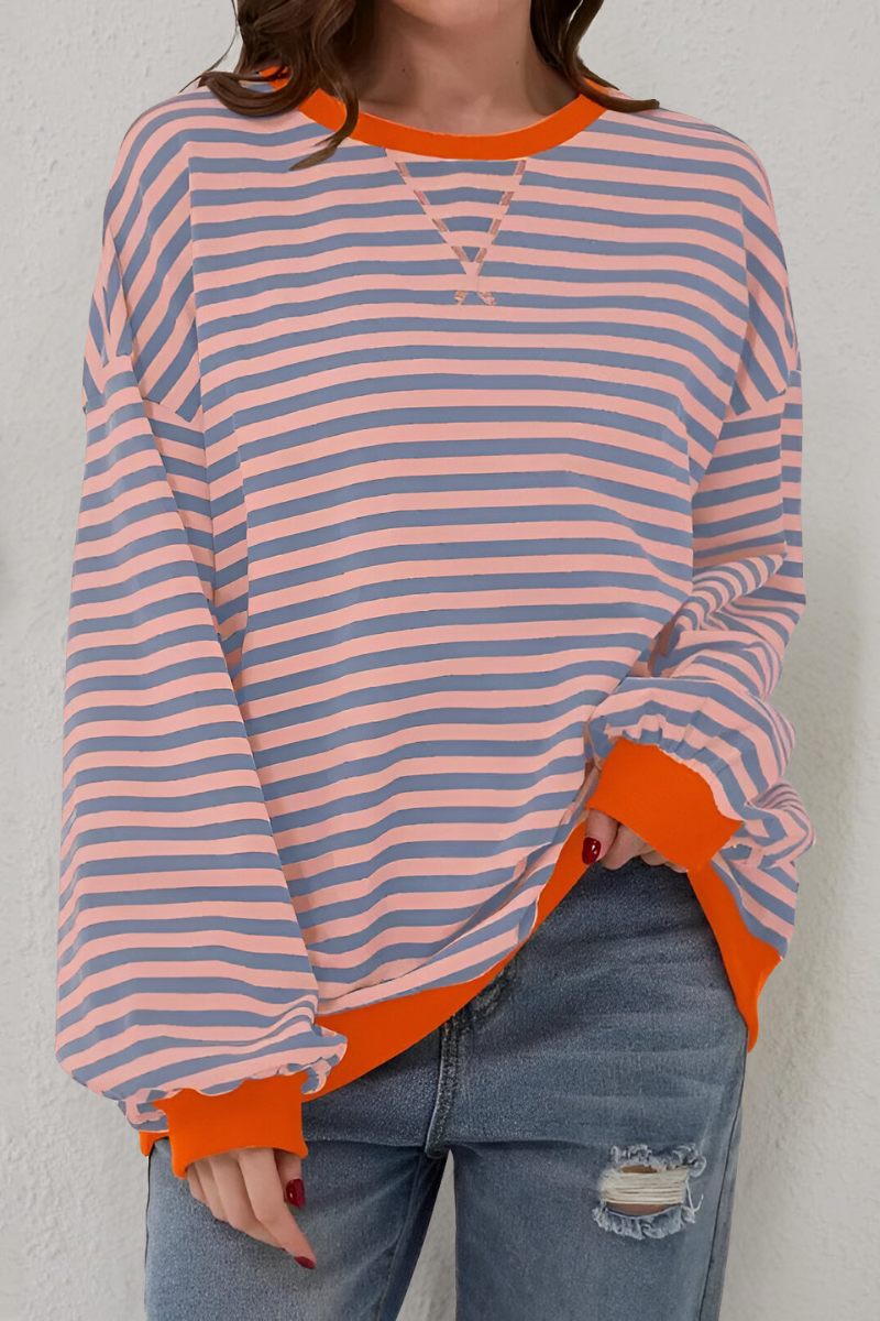 Women's Crew Neck Striped Sweatshirt – Long Sleeve Casual Pullover