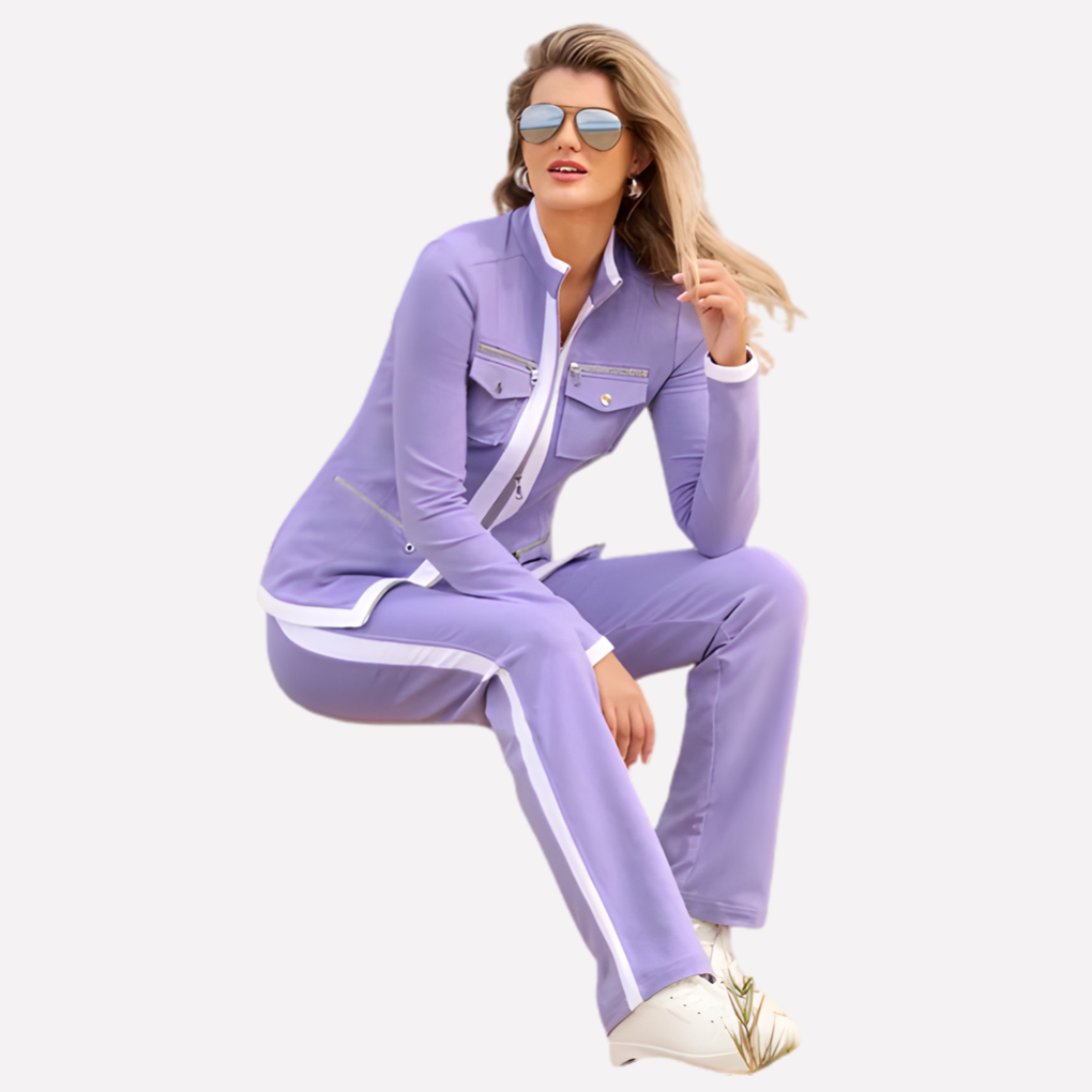 Women's Contrast Trim Tracksuit – Zip-Up Jacket & Coordinated Pants Set