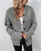 Women's Lace-Up Hooded Cardigan – Casual Long Sleeve Cardigan