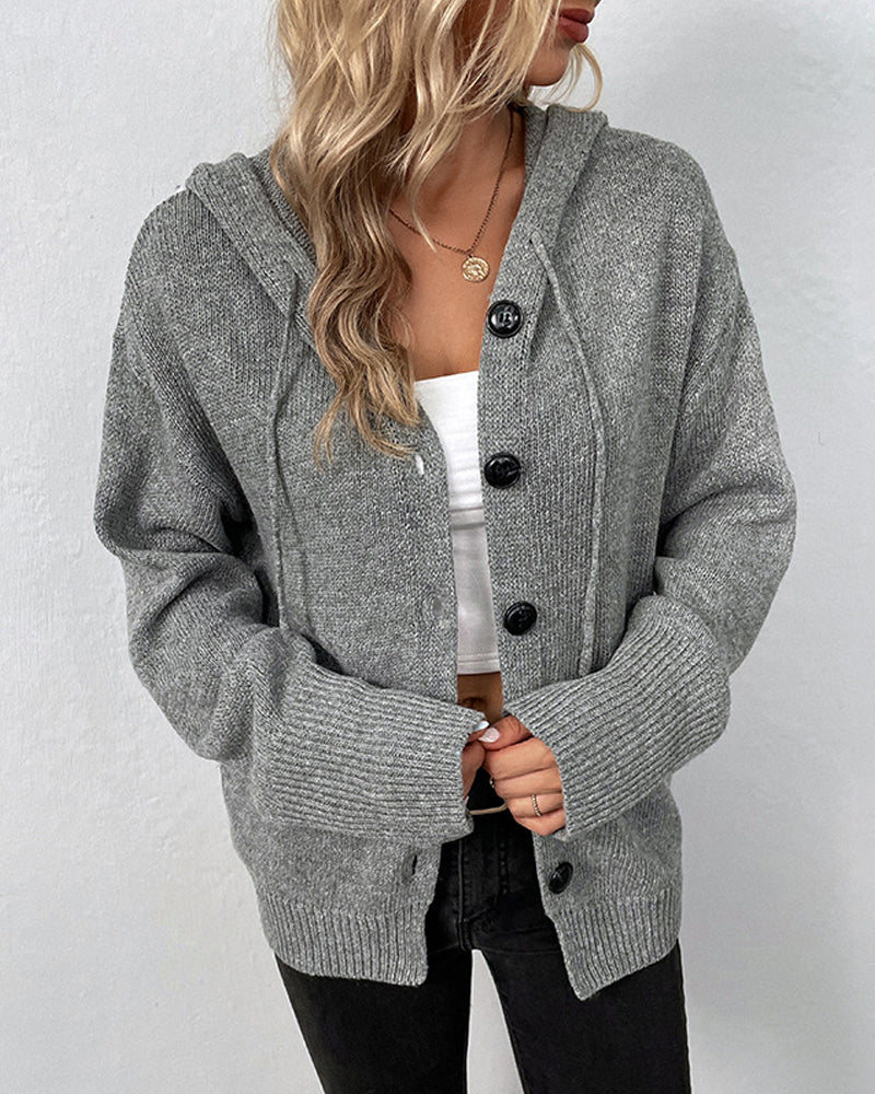 Women's Lace-Up Hooded Cardigan – Casual Long Sleeve Cardigan