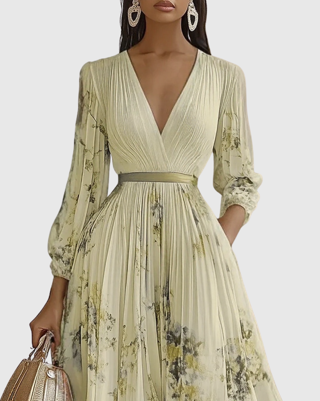 Women's Pleated Wedding Guest Midi Dress – Sleeveless Floral Occasion Dress