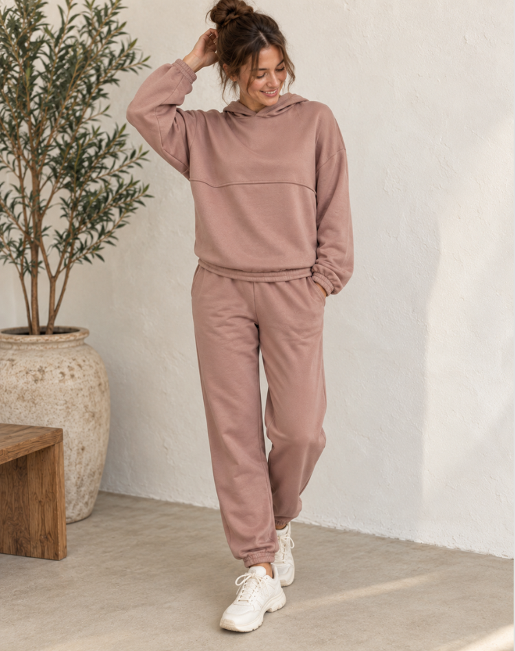 Women's Oversized Jogger Tracksuit Set – Hooded Top High Waist Pants Set