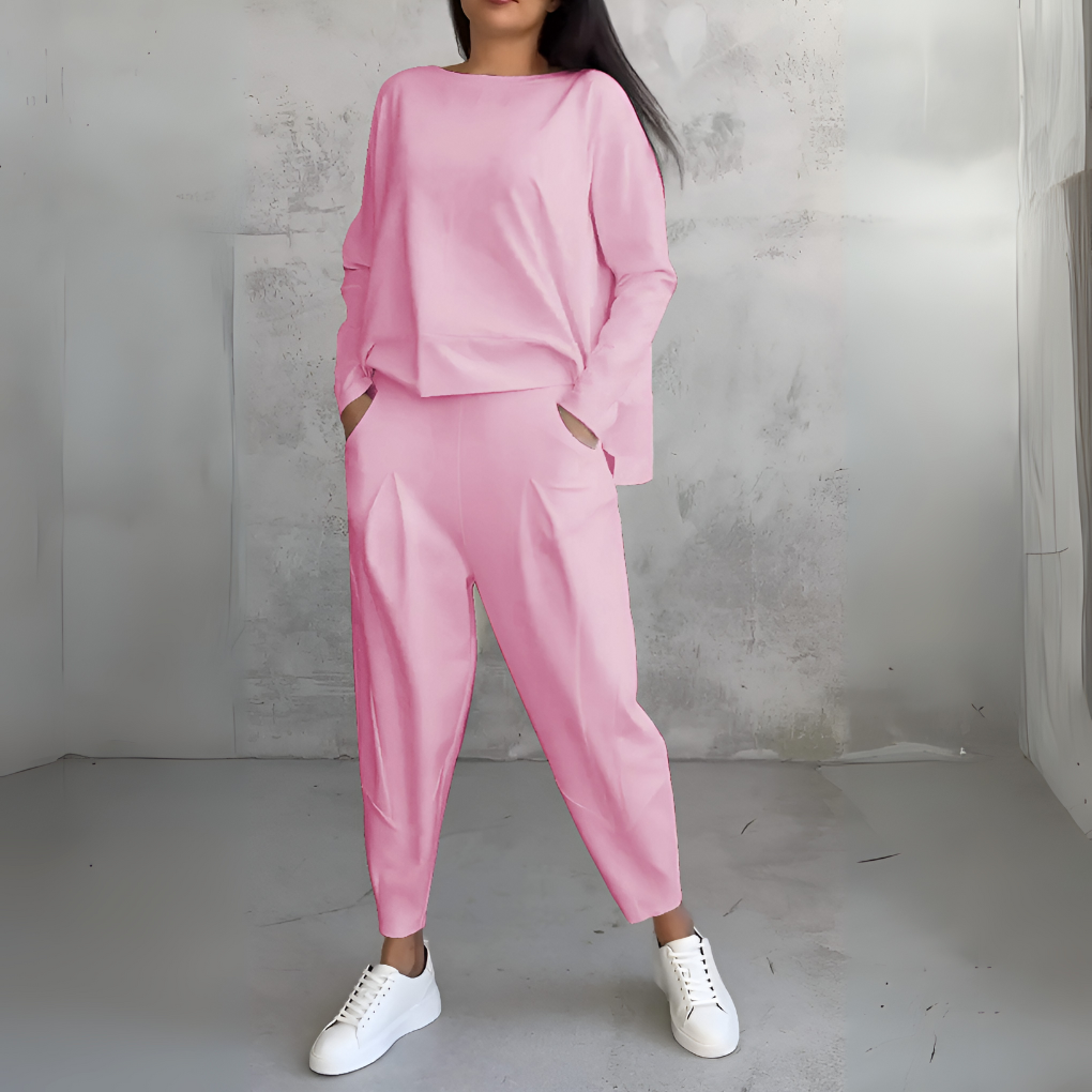 Women's Crew Neck Pants Set – Long Sleeve Relaxed Lounge Set
