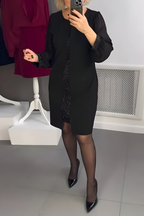 Women's Sheer Sleeve Cocktail Dress – Fitted Feminine Occasion Dress