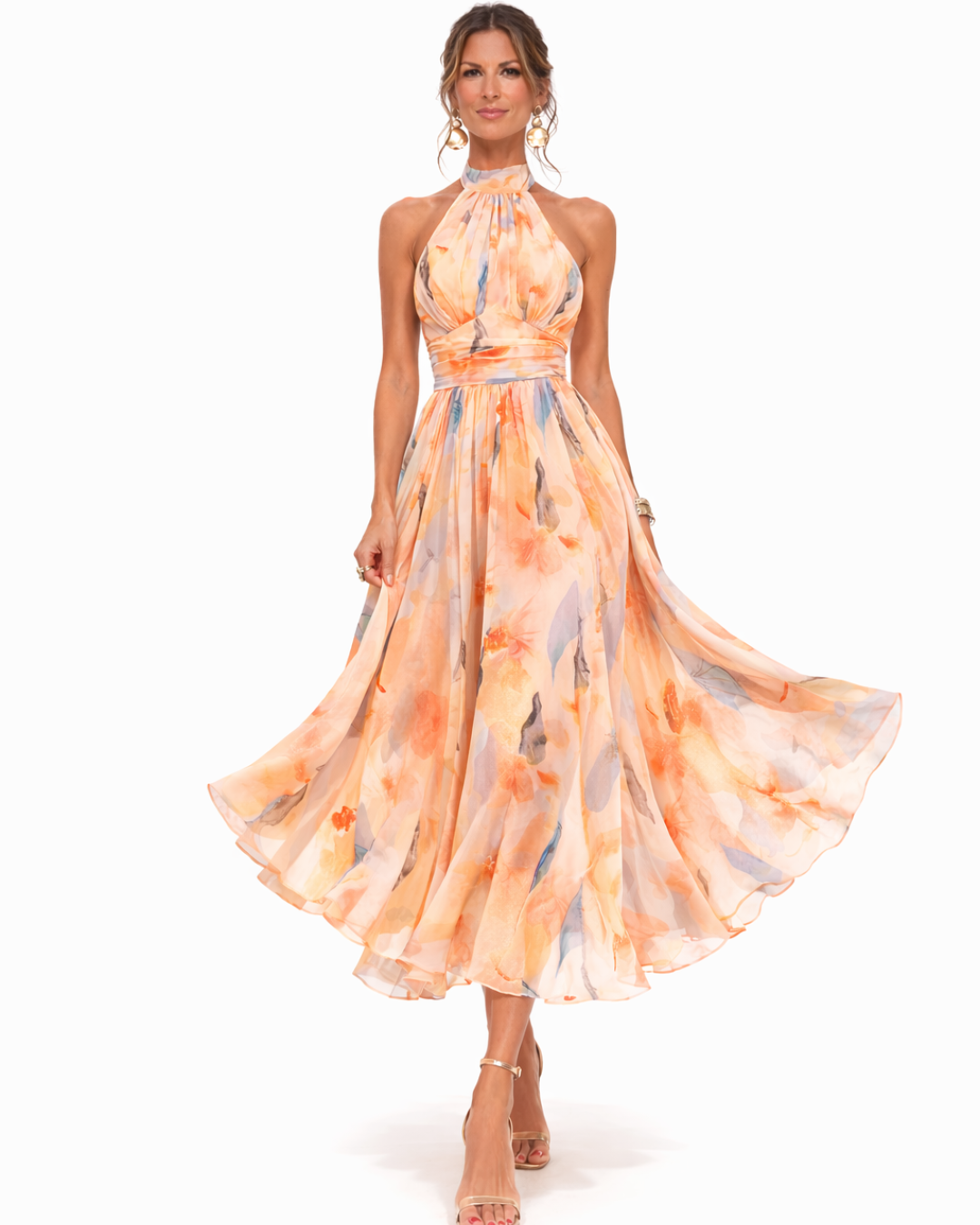 Women's Backless Floral Maxi Dress – Flowy Evening Occasion Dress