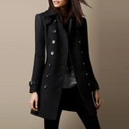 Women's Double-Breasted Tailored Coat – Mid-Length Button Overcoat