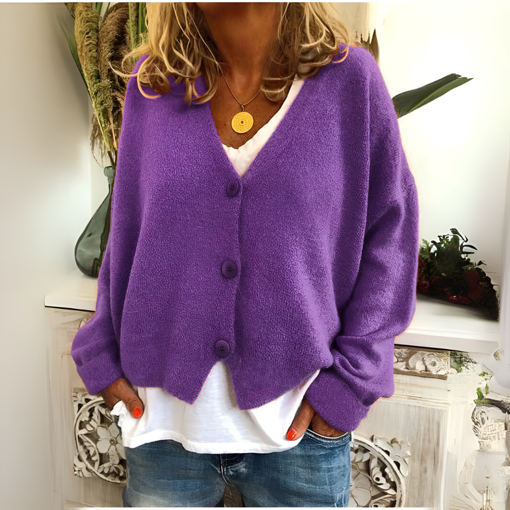 Women's Button V-Neck Cardigan – Relaxed Long Sleeve Cardigan