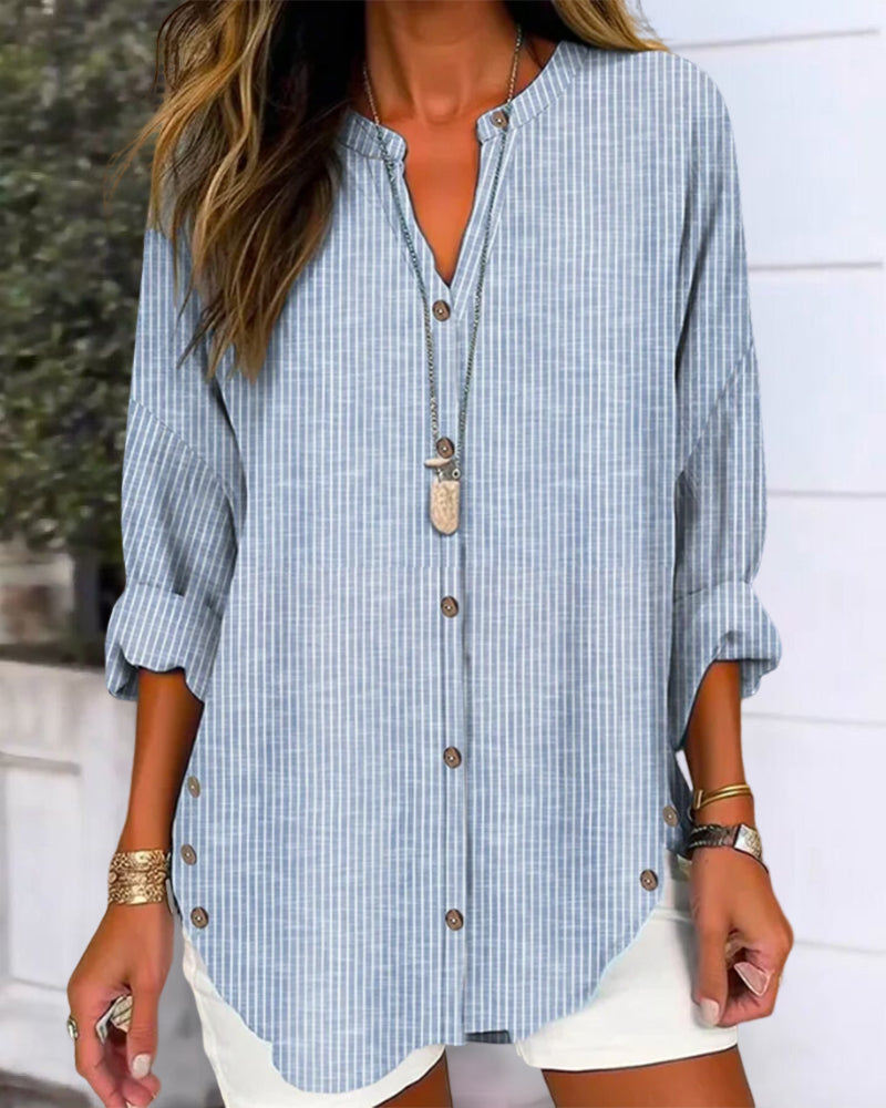 Women's Striped Button Down Blouse – Relaxed Casual Shirt Blouse