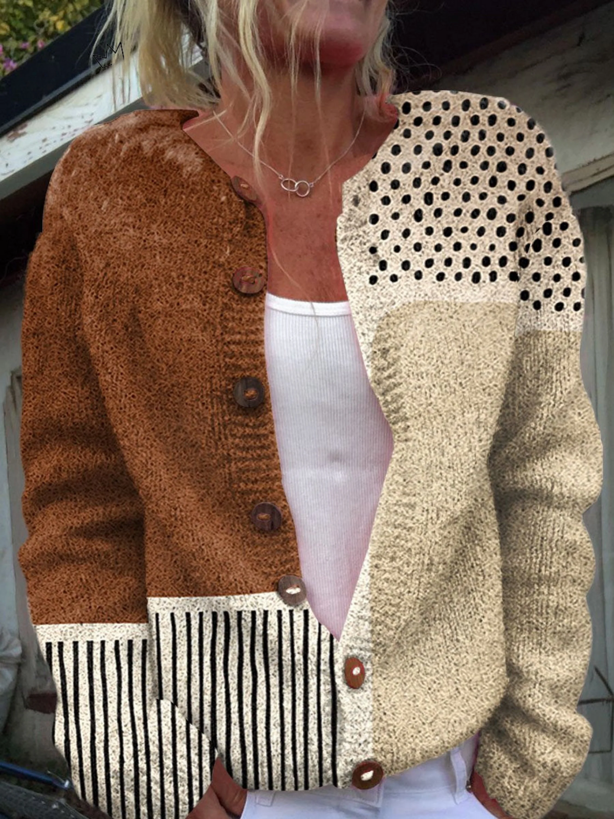 Women's Button Front Polka Dot Cardigan – Classic Long Sleeve Knit Cardigan