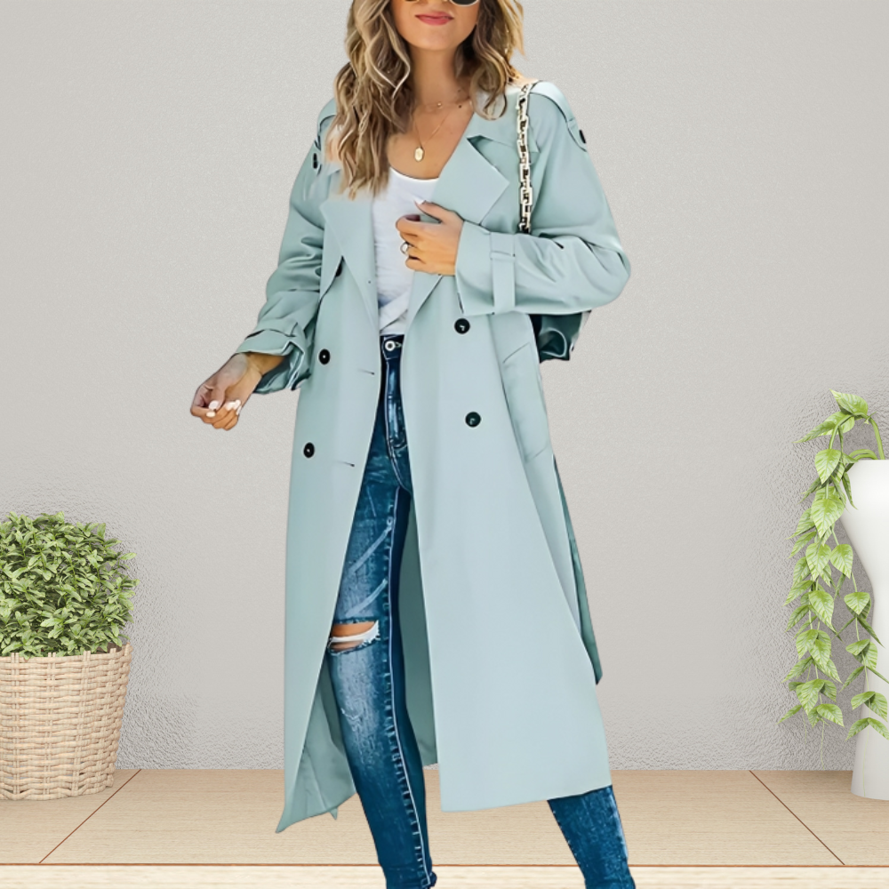 Women's Double-Breasted Trench Coat – Mid-Length Transitional Overcoat