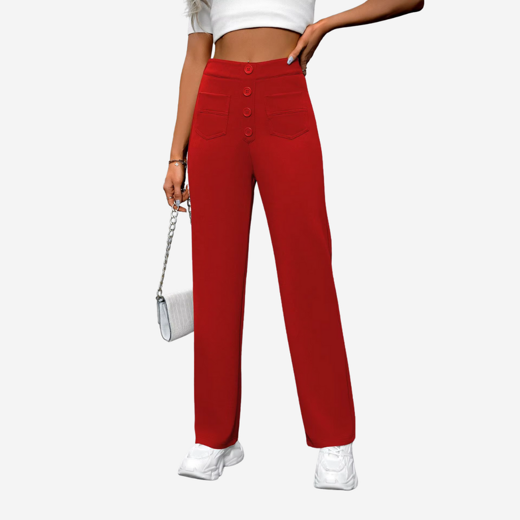Women's Tailored Stretch Pants – High Waist Straight Leg Pocket Trousers