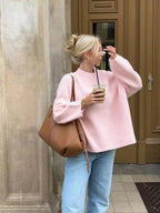 Women's Oversized Crew Neck Sweater – Long Sleeve Knit Pullover