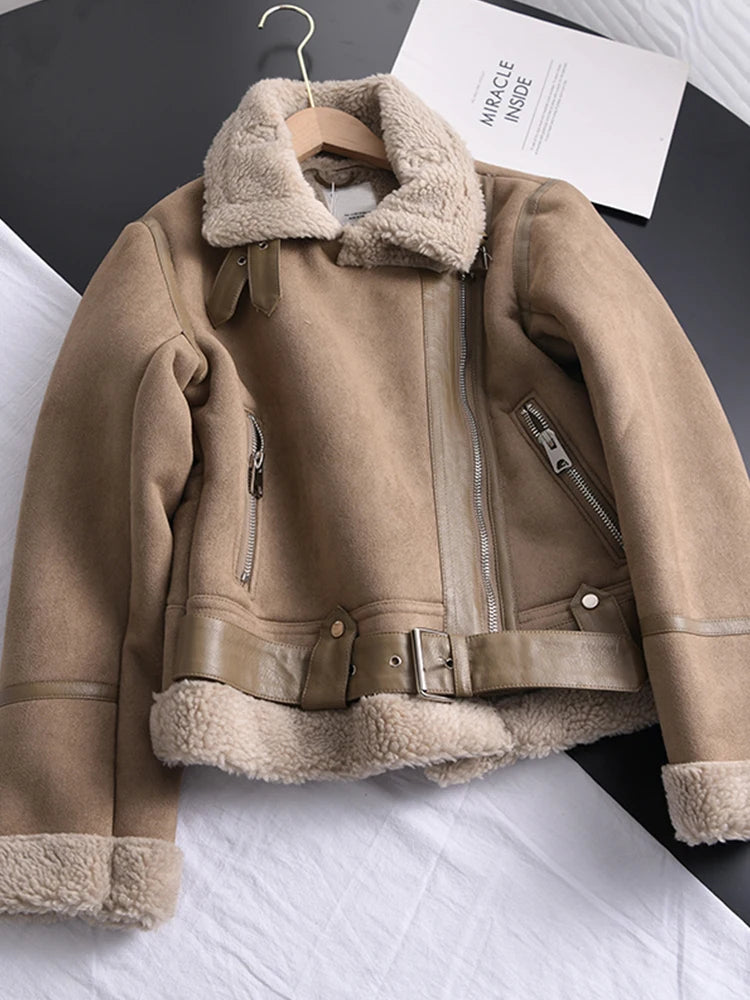 Women's Faux Shearling Aviator Jacket – Cropped Winter Jacket