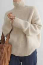 Women's High Neck Roll Neck Sweater – Long Sleeve Knit Pullover