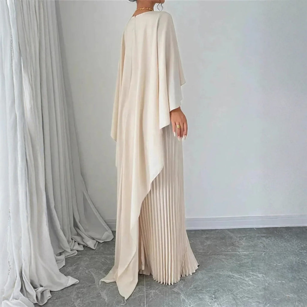Women's Pleated Cape Wedding Guest Maxi Dress – Draped Evening Occasion Dress