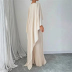 Women's Pleated Cape Wedding Guest Maxi Dress – Draped Evening Occasion Dress