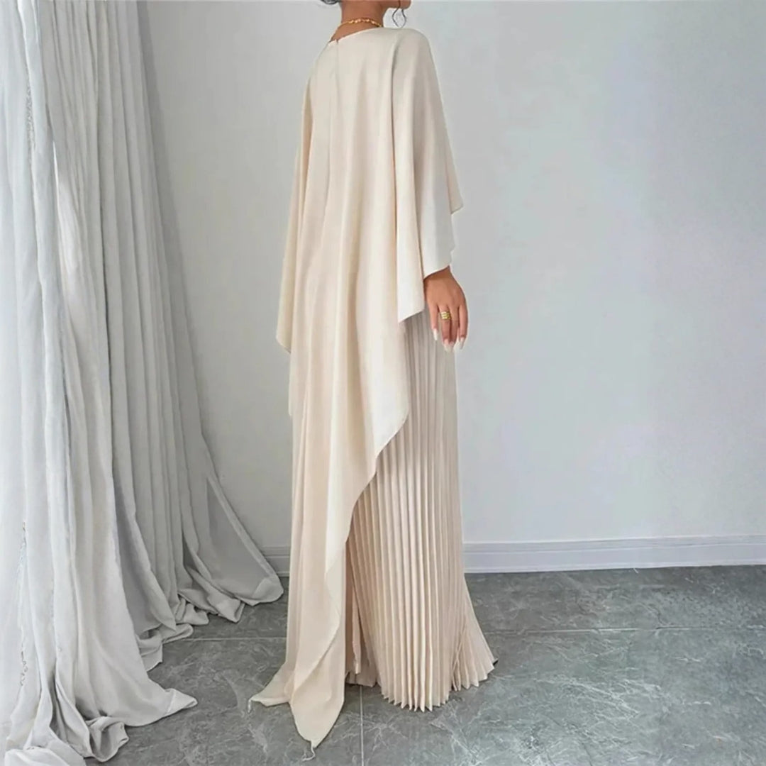 Women's Pleated Cape Wedding Guest Maxi Dress – Draped Evening Occasion Dress