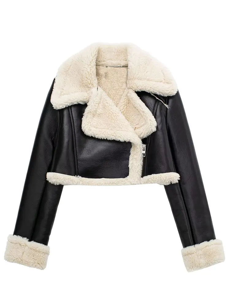 Women's Cropped Winter Jacket – Fleece Lined Zip-Up Jacket