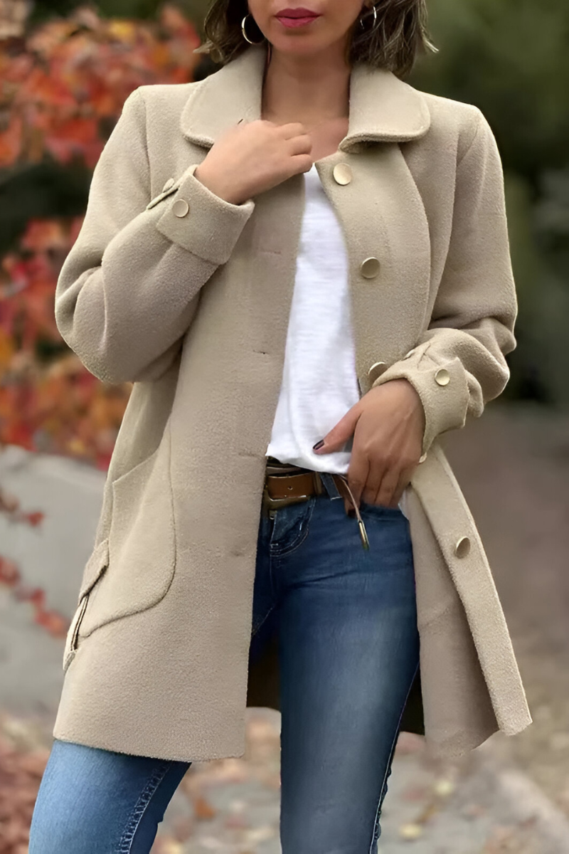 Women's Classic Button Jacket – Structured Long Sleeve Casual Jacket