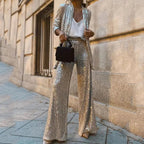 Women's Sequin Evening Set – Fitted Top & High Waist Party Pants Set
