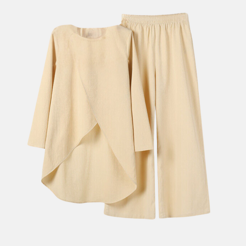 Women's Wrap Front Pants Set – Asymmetrical Top & Wide Leg Co-Ord Set