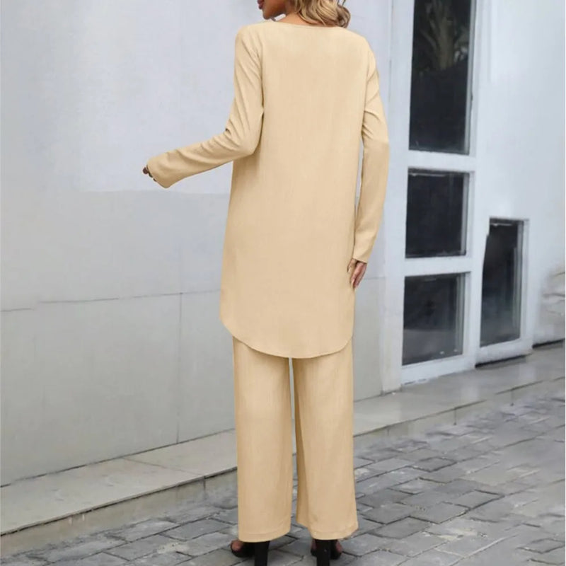 Women's Wrap Front Pants Set – Asymmetrical Top & Wide Leg Co-Ord Set
