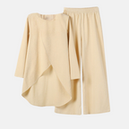 Women's Wrap Front Pants Set – Asymmetrical Top & Wide Leg Co-Ord Set