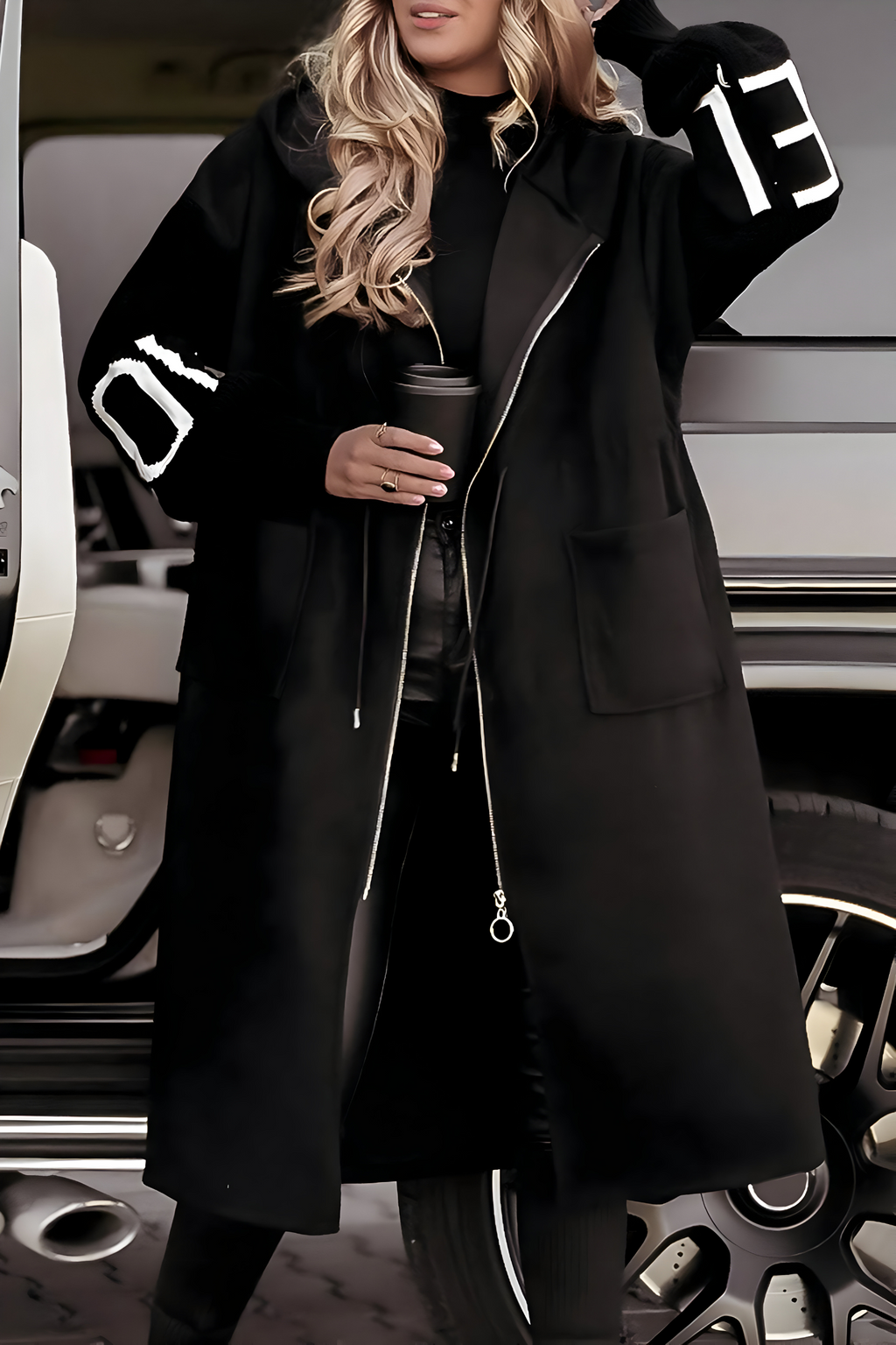 Women's Hooded Knit Sleeve Jacket – Casual Zip-Up Jacket
