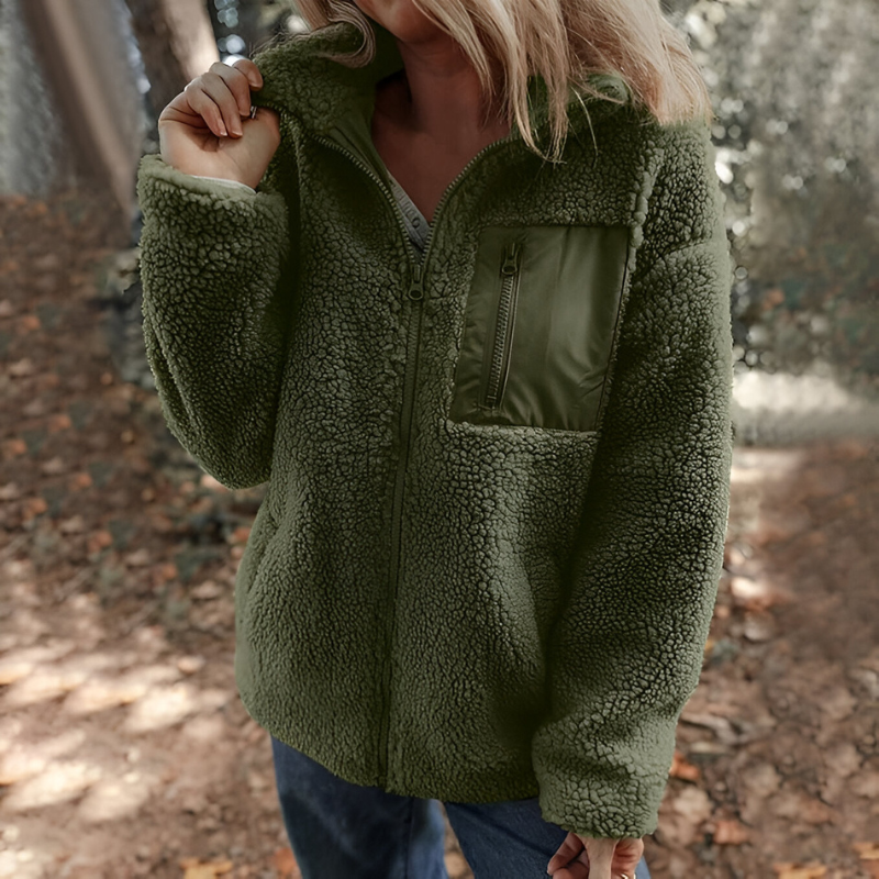 Women's Teddy Fleece Jacket – Zip-Up Stand Collar Winter Jacket