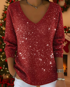 Women's Shimmer Ribbed Sweater – Glitter Long Sleeve Knit Pullover