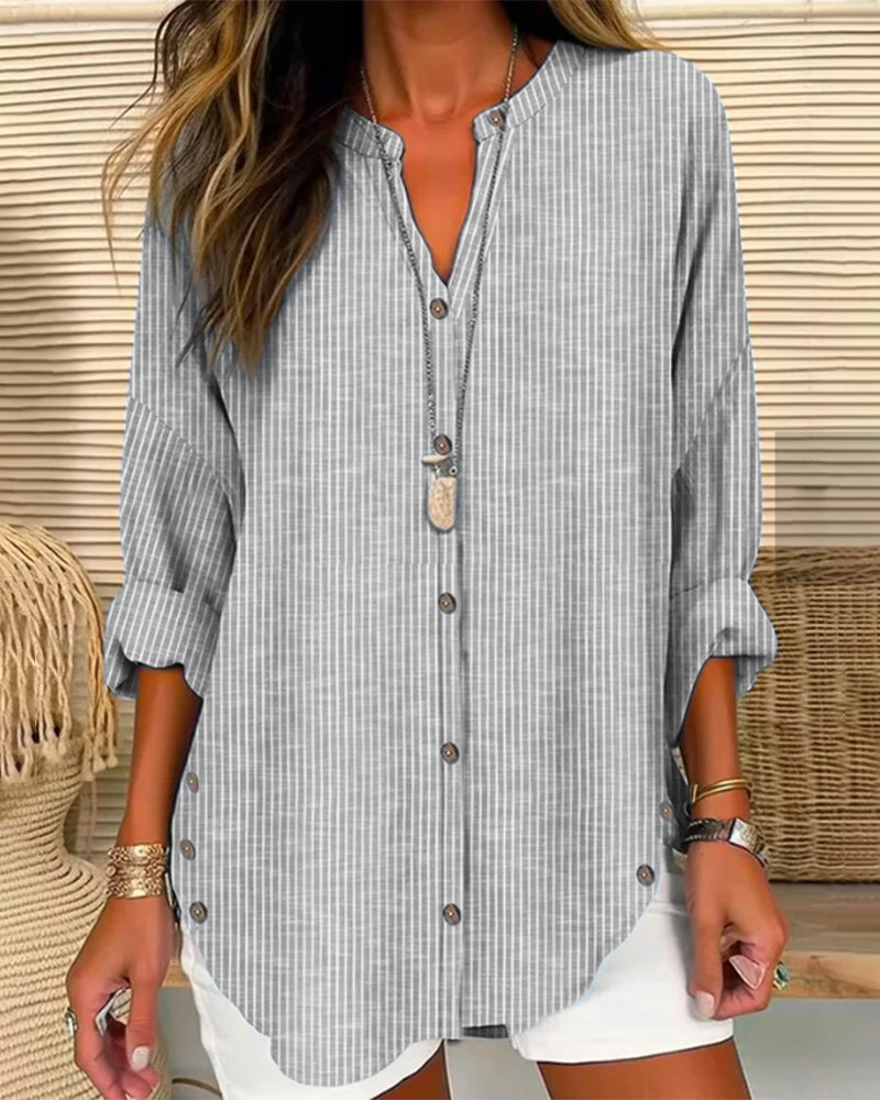 Women's Striped Button Down Blouse – Relaxed Casual Shirt Blouse