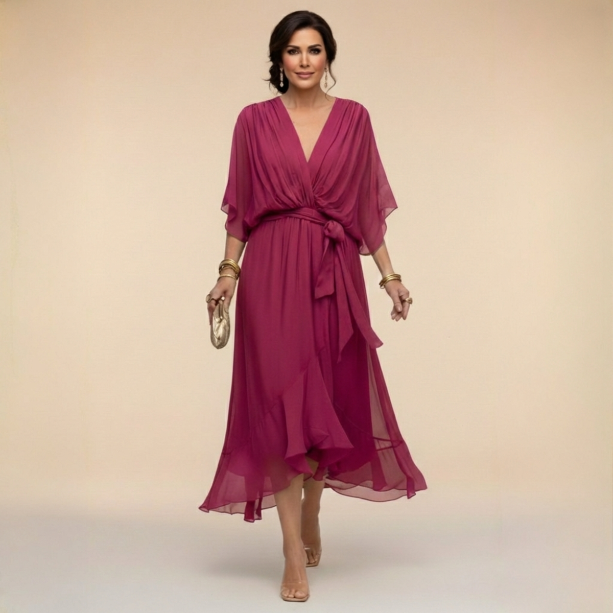 Women's V-Neck Summer Occasion Dress – Lightweight Flowy Dress