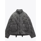 Women's Vintage Winter Jacket – Drawstring Zip-Up Pocket Jacket