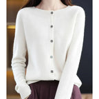Women's Round Neck Button Cardigan – Classic Long Sleeve Cardigan