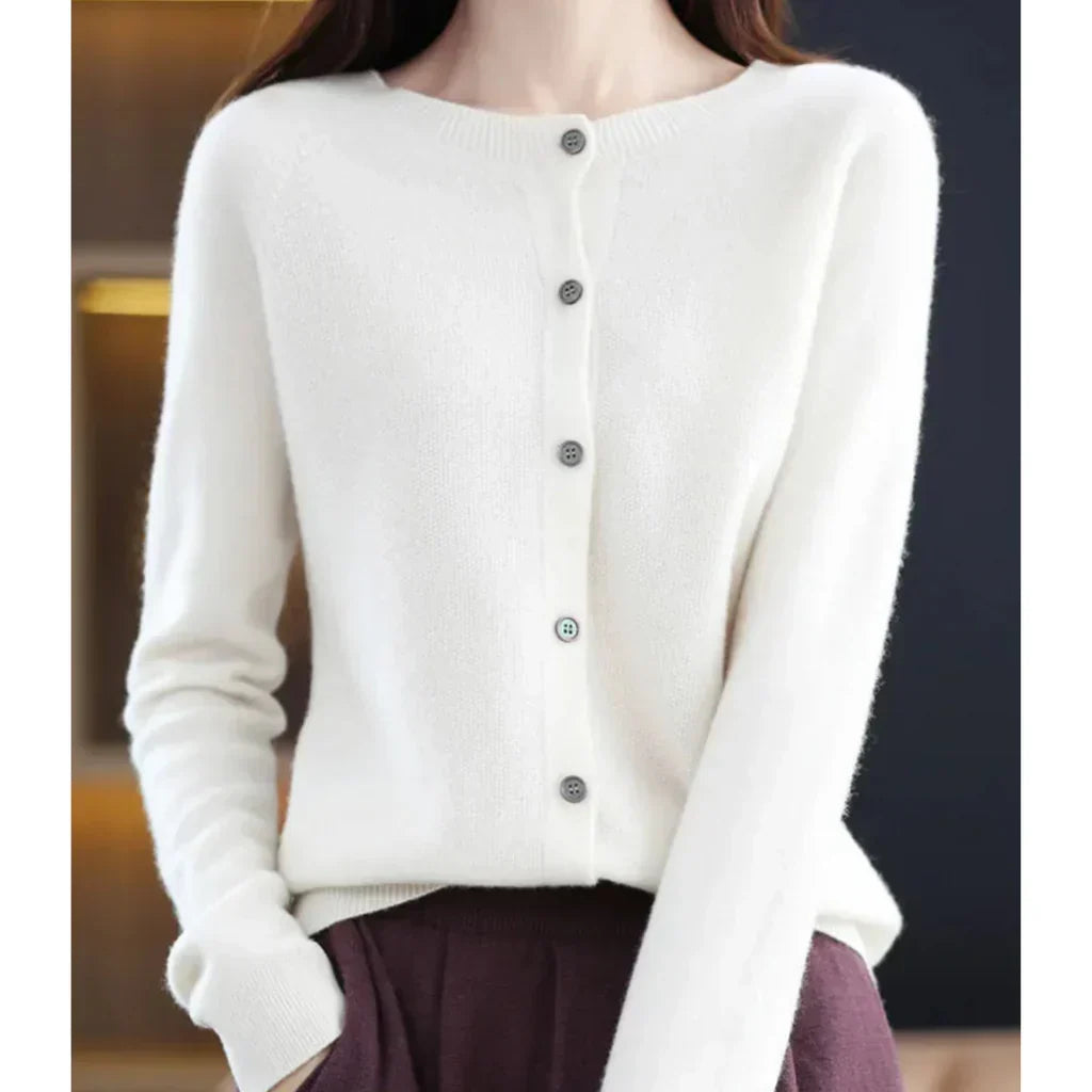 Women's Round Neck Button Cardigan – Classic Long Sleeve Cardigan
